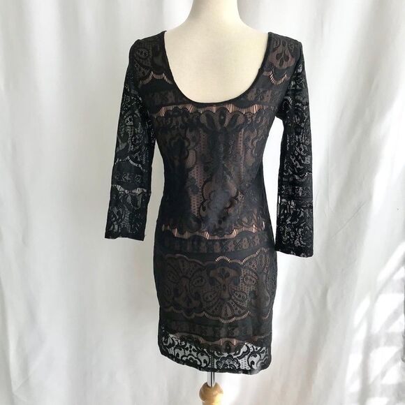 H&M Black Label Fitted Long Sleeve Lace Dress S - Picture 7 of 11